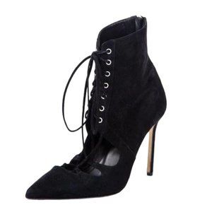 MANOLO BLAHNIK Black Suede Pointy Toe Ankle Lace Up Boots Sz. 39.5